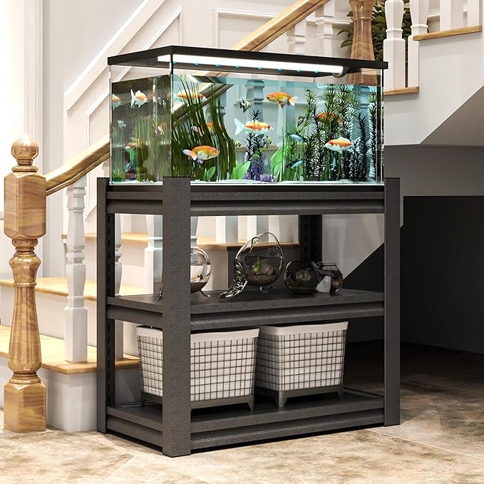 Fish Tank Stand,3-tier Rack Shelf Heavy Duty Metal Frame Aquarium Stand 20 Gallon,Reptile Terrarium Stand for 30 Gallon Long Aquarium,Reptile Tank Stand,Breeder Tank Stand,31.5"*18"*34"-PawvioPets