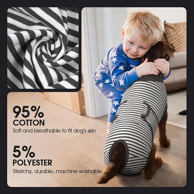 FUAMEY Dog Recovery Suit Male,Dogs Surgery Neuter Suits Puppy Spay Shirts for Female Protect Dog's Skin Anti Licking Abdominal Wounds Doggie Onesie Pet Bodysuit Alternative to Cone Gray Stripes L-PawvioPets