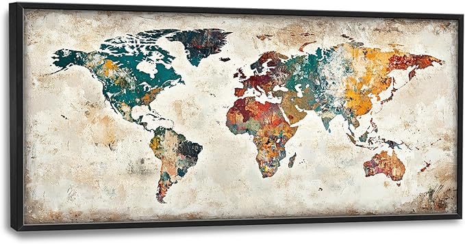 Extra Large Framed World Map Wall Art,Oversized Colorful Vintage Nautical Map Wall Decor Pictures for Living Room,Canvas Print Painting Modern Artwork Office Bedroom Home Decor 60L x30W-PawvioPets