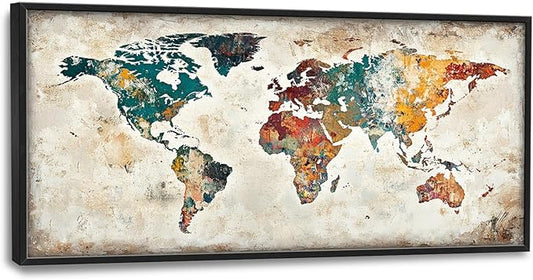 Extra Large Framed World Map Wall Art,Oversized Colorful Vintage Nautical Map Wall Decor Pictures for Living Room,Canvas Print Painting Modern Artwork Office Bedroom Home Decor 60L x30W-PawvioPets