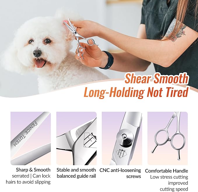 Dog Grooming Scissors: 4.75" Pet Curved Shears Made Of Advanced Stainless Steel Alloy for Trimming Dogs Cats and Other Pets Face and Paws-PawvioPets