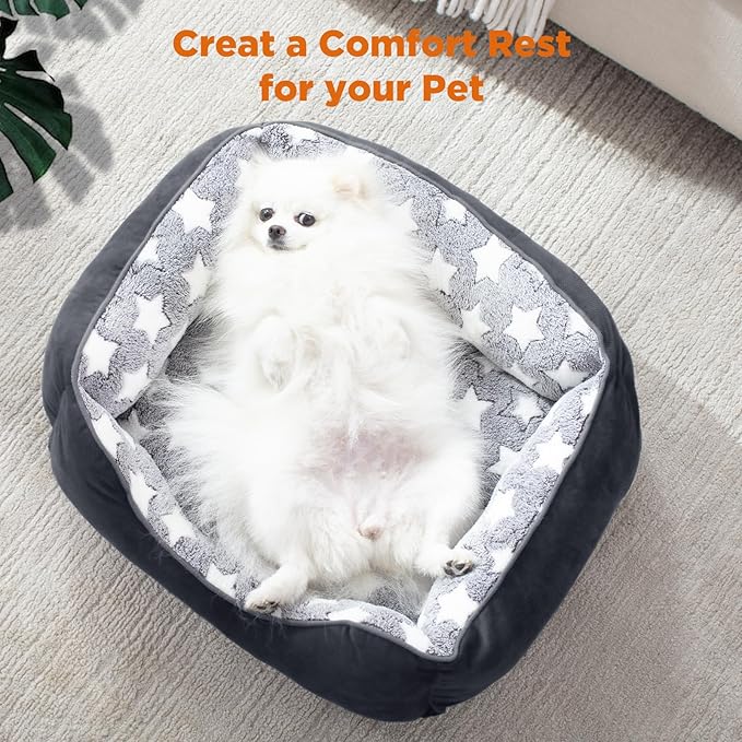 GASUR Dog Beds Small Plus Size, Small Dog Bed Washable, Orthopedic Pet Sofa Bed, Pet Cuddler Anti-Slip Bottom, Soft Calming Sleeping Warming Puppy Bed (S Plus (25"x 21"x 8"), Black)-PawvioPets