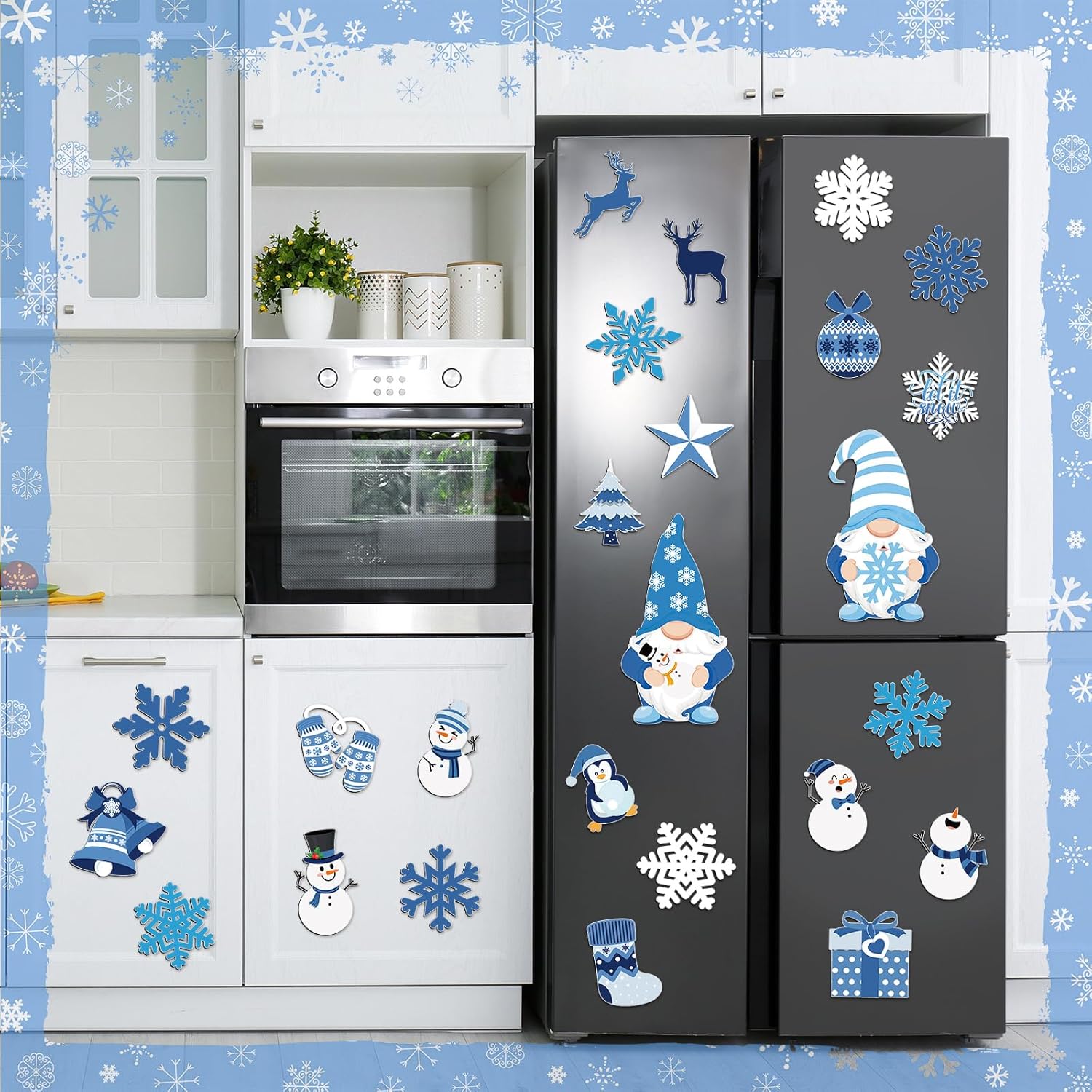 Xuhal 25 Pcs Christmas Magnets Decoration Winter Blue Gnome Snowman Snowflake Refrigerator Magnets Decorative Fridge Magnetic Stickers for Christmas Mailbox Car Metal Garage Door Decoration