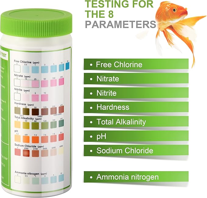 AAwipes 8-in-1 Aquarium Test Kit (150 Strips) for Freshwater & Saltwater - Quick & Accurate Water Testing for Aquariums & Ponds. Tests Free Chlorine, Hardness, pH, Ammonia Nitrogen, etc. (K02-150)-PawvioPets