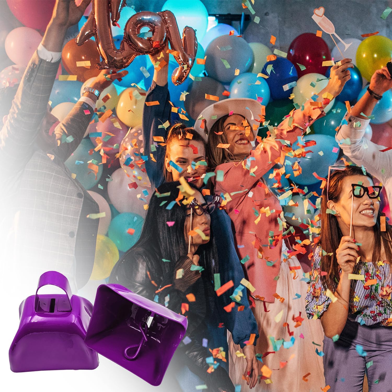 Metal Cow Bell Noise Maker - 3 Inch Pack of 4 - Small Loud Metal Cowbell Noisemaker with Handle - Great for Football Games, Sporting Events, Weddings, New Year's Eve, Birthday Parties