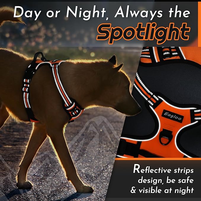 Eagloo Dog Harness Small Sized Dog, No Pull Service Vest with Reflective Strips and Control Handle, Adjustable and Comfortable for Easy Walking, No Choke Pet Harness with 2 Metal Rings, Orange, S-PawvioPets