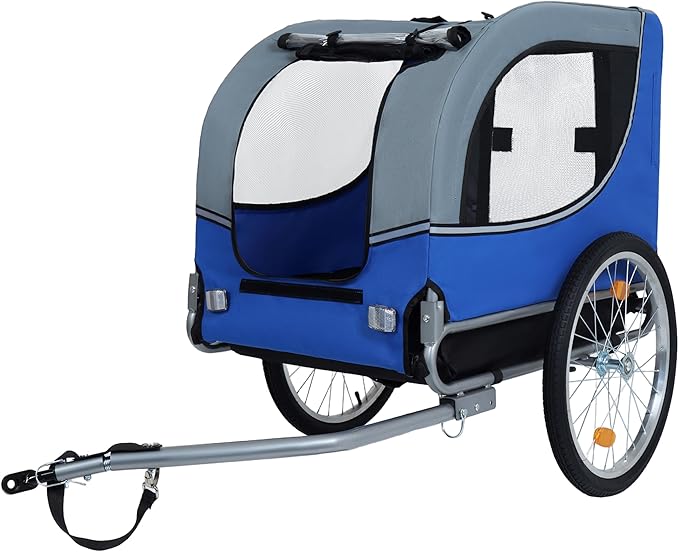 Blue-Grey Large Folding Bike Trailer for Dogs – Heavy-Duty Steel Frame, 66LB Capacity Pet Carrier for All-Terrain Cycling, Jogging & Camping Adventures!-PawvioPets