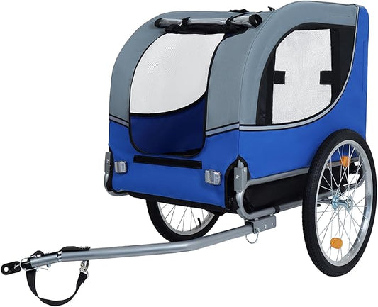 Blue-Grey Large Folding Bike Trailer for Dogs – Heavy-Duty Steel Frame, 66LB Capacity Pet Carrier for All-Terrain Cycling, Jogging & Camping Adventures!-PawvioPets