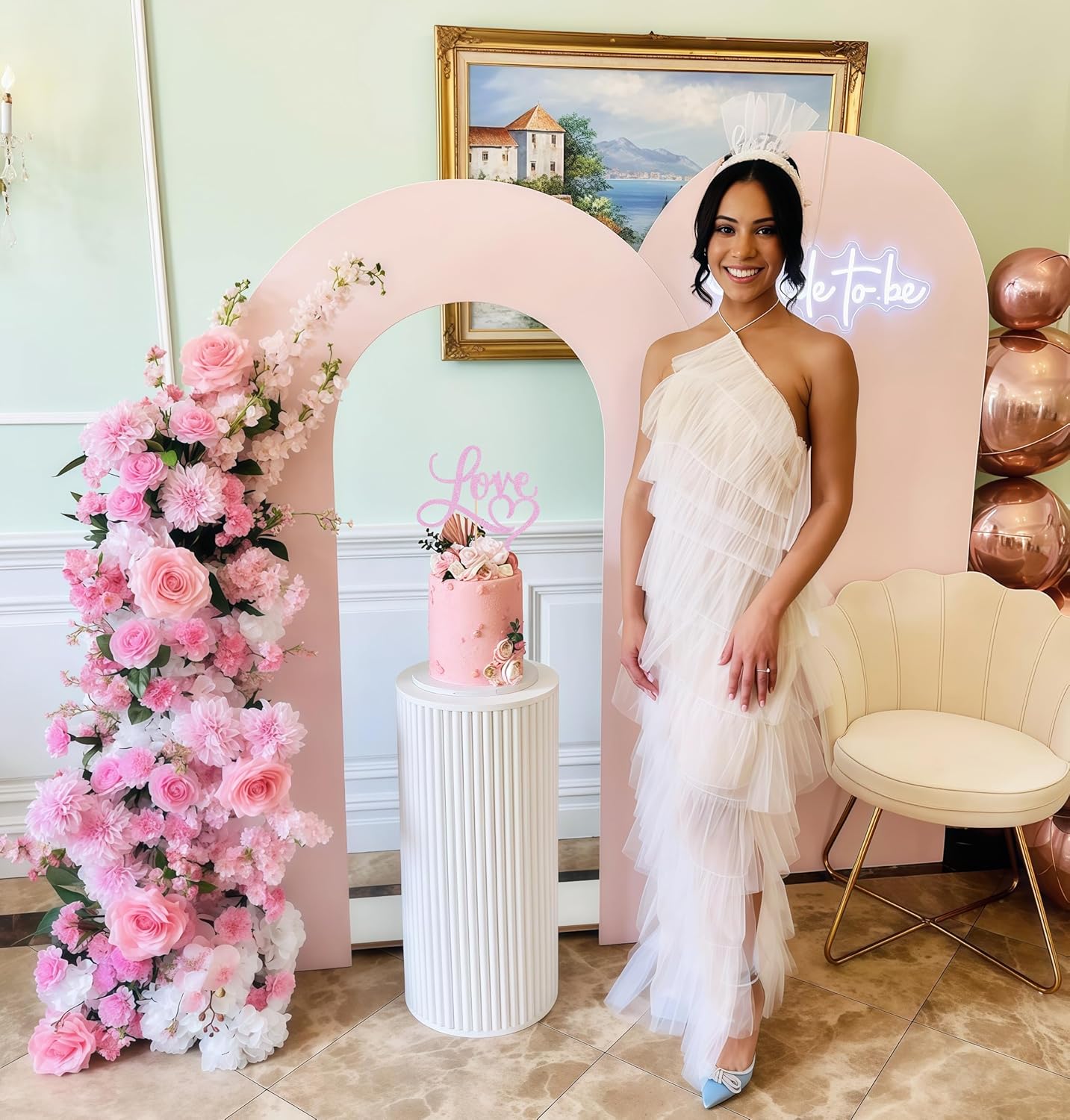 Love Cake Topper - Pink Glitter Paper Wedding Cake Decoration Supplies, Perfect for Bridal Shower/Engagement/Anniversary/Birthday Party