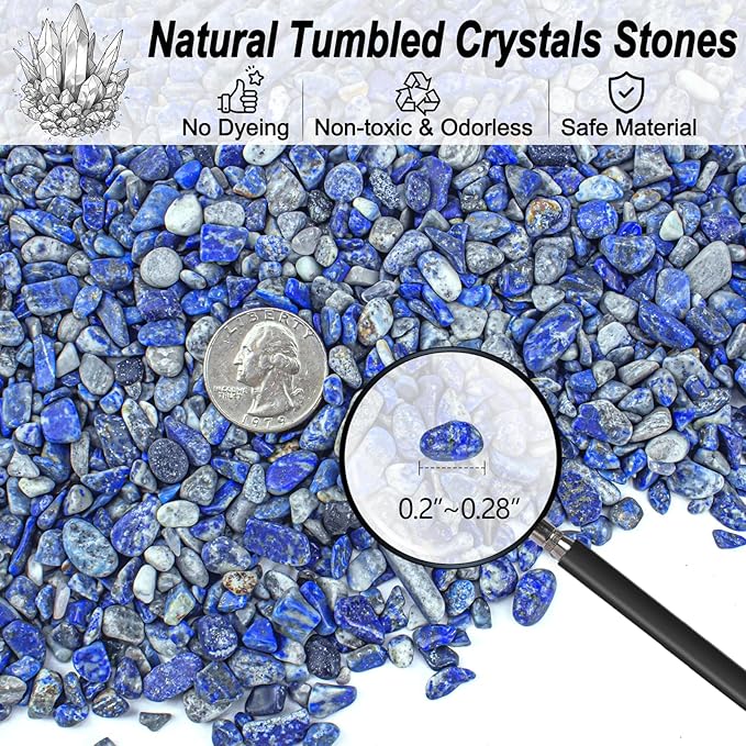 Crystals Chips Bulk Crushed Quartz Lapis Lazuli Stones 0.5 Lb/230g, Natural Irregular Shaped Healing Gravels Pebbles Decorative Stones for Fish Tank||Vase Filler|Succulent Plants Decor-PawvioPets