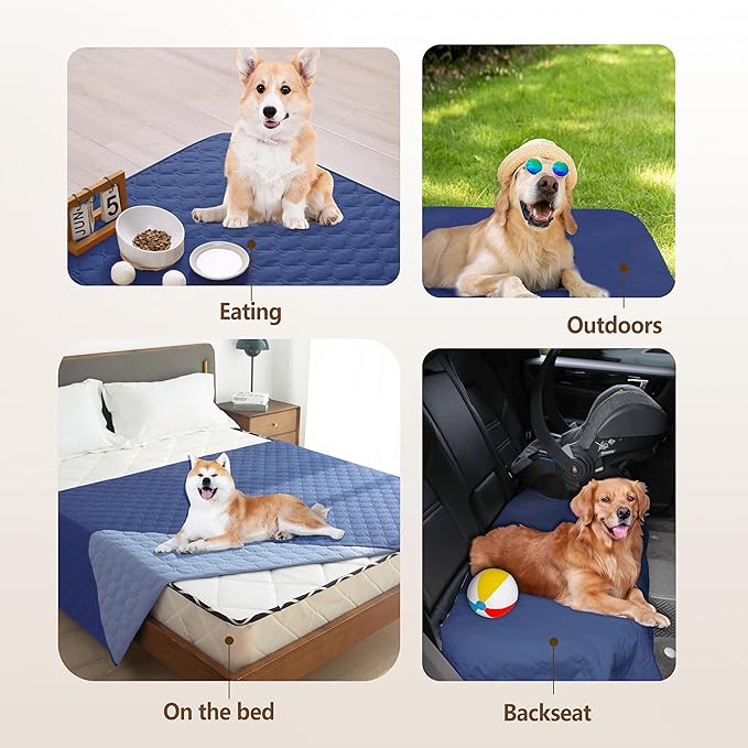 gogobunny 100% Double Sided Waterproof Dog Blanket Soft Pet Bed Cover Reversible Protect Furniture Couch Sofa Car for Puppy Large Dog Cat (Dark Navy/Light Navy, 30x30 Inch (Pack of 1))-PawvioPets