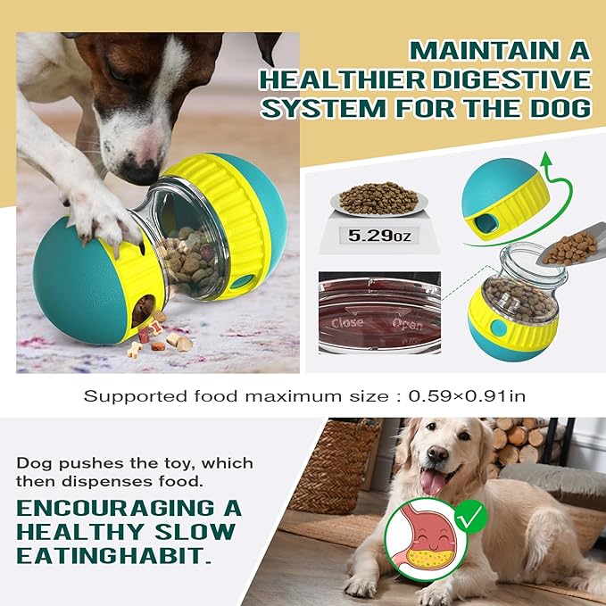 Dog Puzzle Toy Adjustable Treat Dispensing Ball Food Dispenser Tough Slow Feeder Puppy Enrichment Training Toy Pet Interactive Chase Toys for Small Medium Large Dogs to Keep Them Busy, Green-PawvioPets