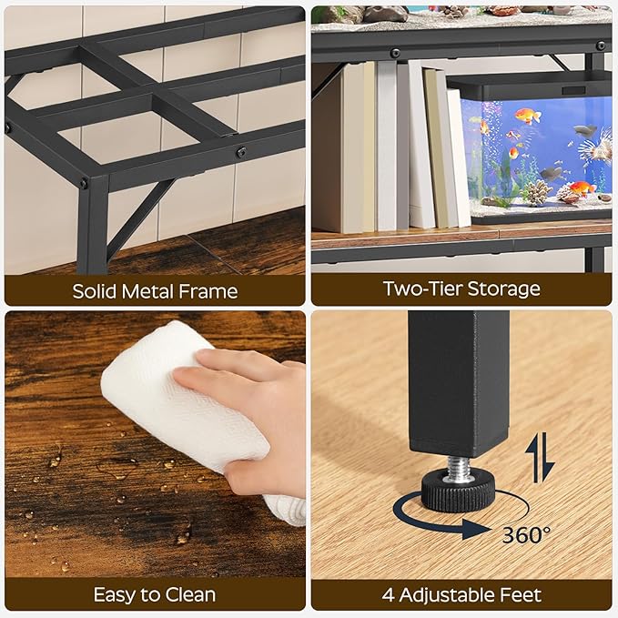 30 Gallon Fish Tank Stand, Aquarium Stand with 2-Tier Storage Shelves, Heavy Duty Breeder Turtle Terrarium Stand Rack for Home Office, 30.0" L x 11.8" W x 24.4" H, Rustic Brown FTHR3001-PawvioPets