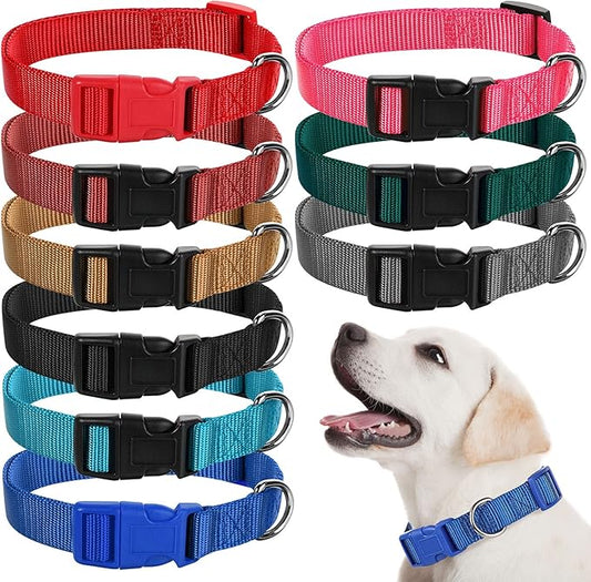 9 Pieces Adjustable Dog Collar for Animal, Soft Nylon Pets Puppy Collar with Quick Release Buckle Holder Bulk for Dogs Walking Running Training(Small,Retro Colors)-PawvioPets