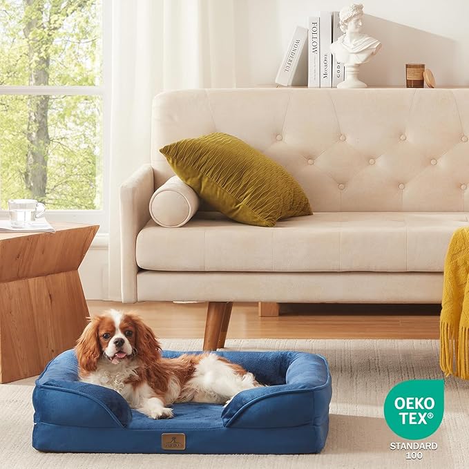Bedfolks Orthopedic Dog Bed, Waterproof Dog Sofa Bed for Medium Dogs, Egg Foam Pet Couch Bed with Removable Washable Cover and Nonslip Bottom, Navy Blue-PawvioPets