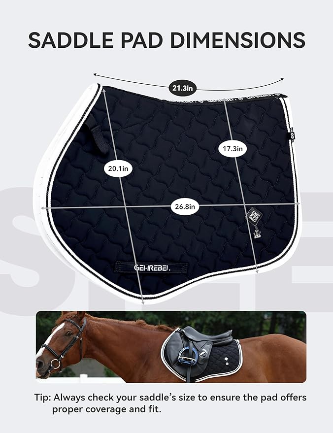 Close Contact Non-Slip Design Horse Riding Pad Moisture-Wicking Shock Absorbing English Saddle Pad for Horses-PawvioPets