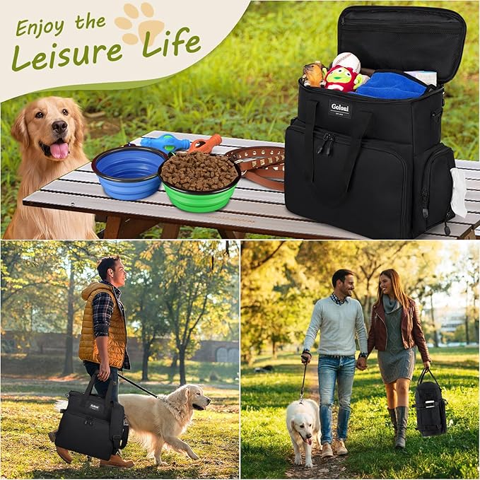 Dog Travel Bag Airline Approved–Pet Travel Tote with Collapsible Bowls,Food Containers & Feeding Mat–Multi-Pocket Organizer for Dogs & Cats, Durable & Water-Resistant for Hiking,Trips,Outdoors-PawvioPets