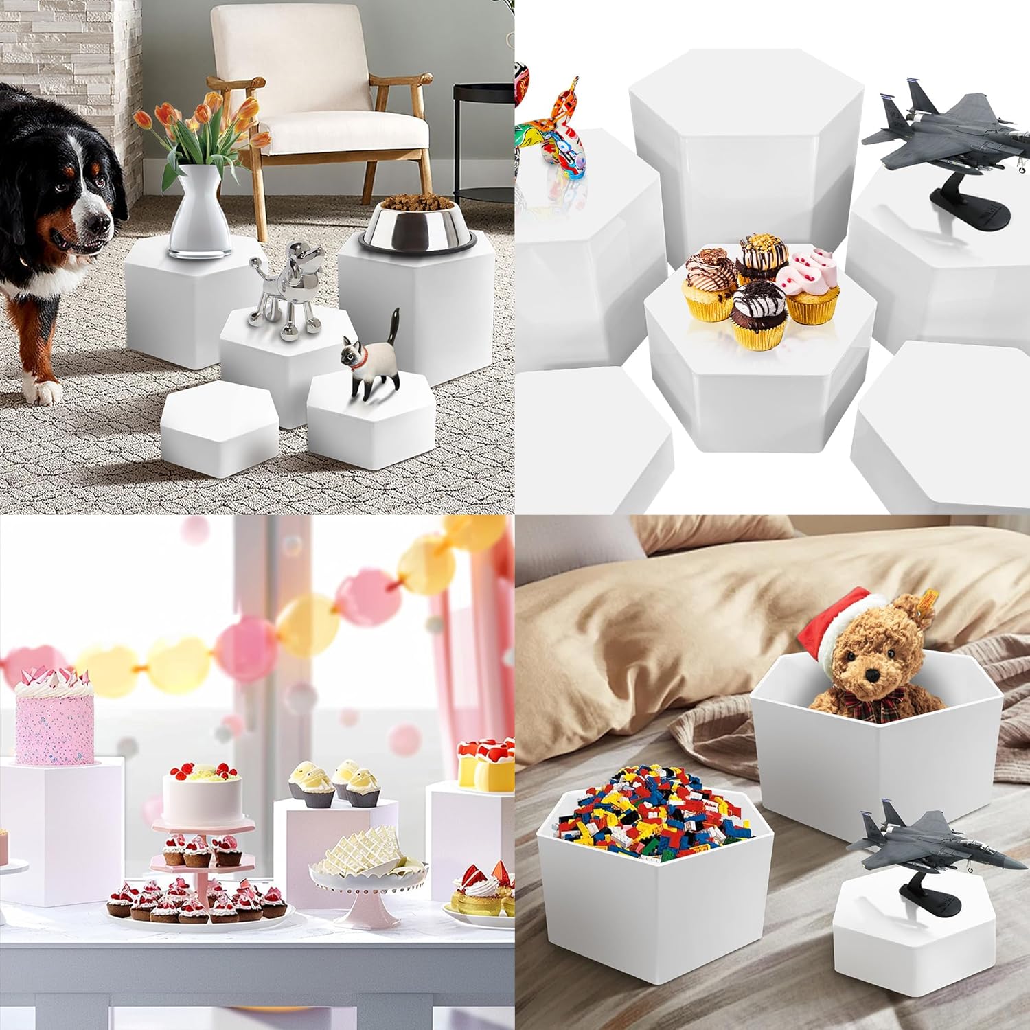 6 Pcs Buffet Risers, Dessert Stands Acrylic, Food Risers for Buffet, Jewelry Showcase, Riser Display Cases， Acrylic Display Base, White