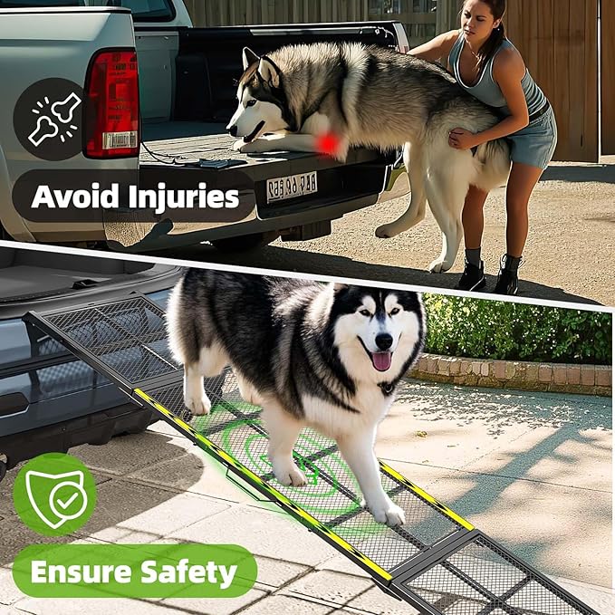 Dog Ramp for Car, 74x20 Inches Outdoor Portable Dog Ramps for Large Dogs with Reflective Strips, Non-Slip Surface Pet Ramp (Support Up to 150LBS)-PawvioPets