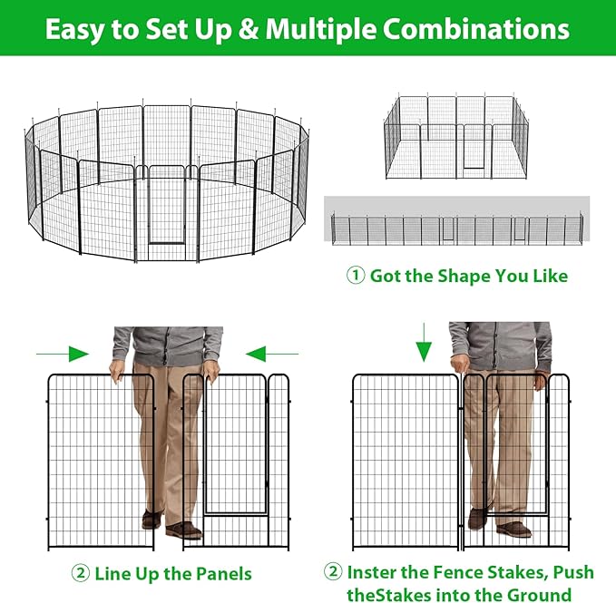 Dog Playpen Outdoor 16 Panels Heavy Duty Dog Pen 26" W×50" H Anti-Rust Exercise Fence with Doors for Large/Medium Pet Play for RV Camping Yard-PawvioPets