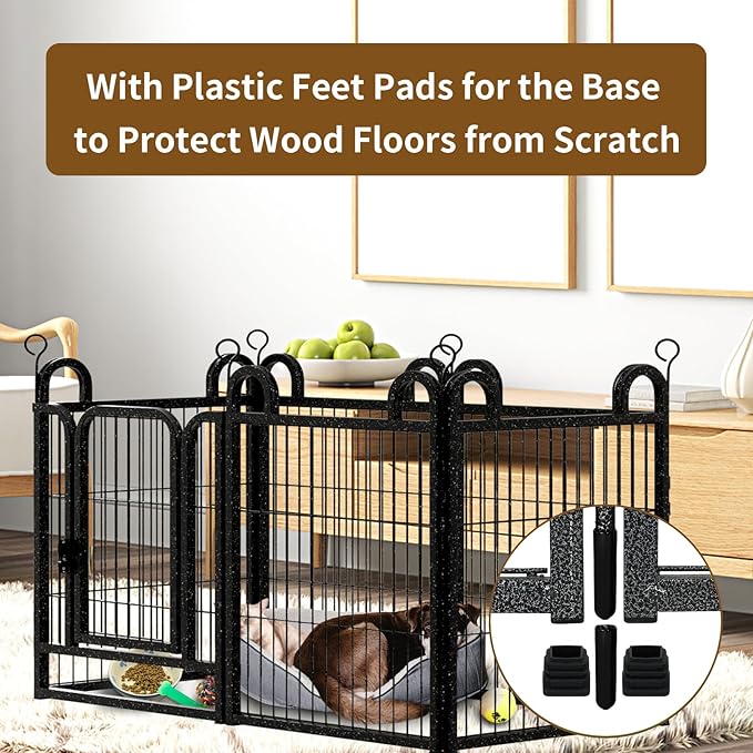 Dog Playpen Outdoor 12 Panels Heavy Duty Dog Fence 32" Height Anti-Rust with Doors Portable for RV Camping Yard, Total 27FT, 58 Sq.ft, Snowy Black-PawvioPets