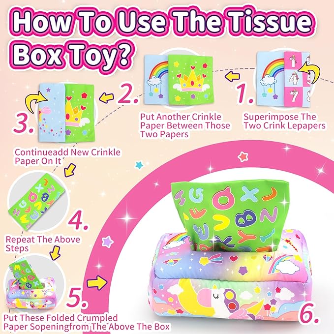Baby Toys 6 to 12 Months - Tissue Box Toy, Tissue Learning Toys with Alphabet Number Color Sound, Baby Sensory Toy Gifts for 6 9 12 18 Months Old-PawvioPets