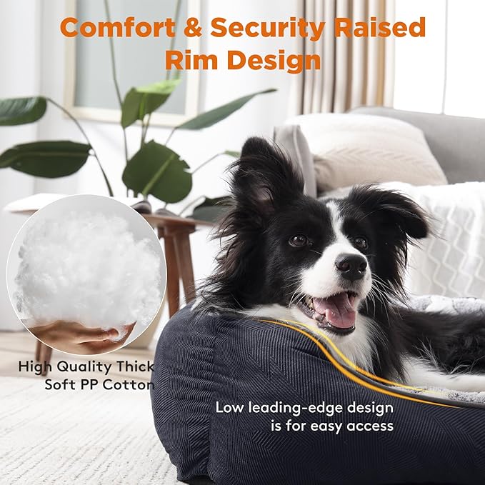 GASUR Medium Dog Beds for Medium Size Dogs, Orthopedic Dog Bed Sofa, Washable Pet Beds Cuddler Anti-Slip Bottom, Soft Calming Sleeping Warming Puppy Bed (M (30"x 24"x 9"), Black)-PawvioPets