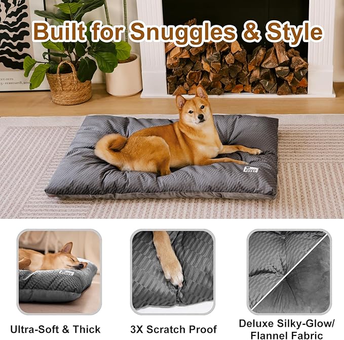 FUNNY FUZZY 35×23 Washable Dog Crate Bed,Orthopedic Cushion Mattress for Large Dogs-Fits 36 Inch Dog Crates, Reversible,Durable & Comfortable Pet Bed,L,Charcoal Grey-PawvioPets