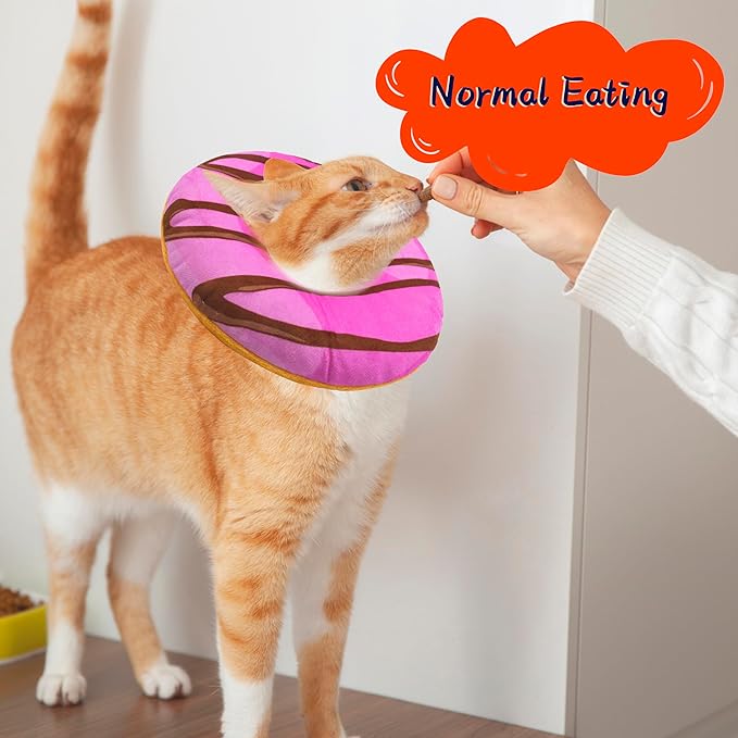 Cat Cone Collar Soft, Adjustable Cat Recovery Collars Kitten Cones to Stop Licking, Cute Donut E Collar After Surgery, Anti-Lick Wound Healing Elizabethan Collar for Kittens (Pink, Medium)-PawvioPets