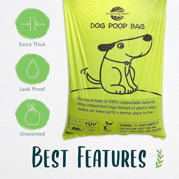 Dog Poop Bag with Holder, Compostable Dog Bags for Poop, Vegetable-Based Doggy Poop Bags, Eco-Friendly, Unscented, Extra Thick and Leak Proof, 120 Counts, 10 Rolls, 9 x 13 Inches-PawvioPets