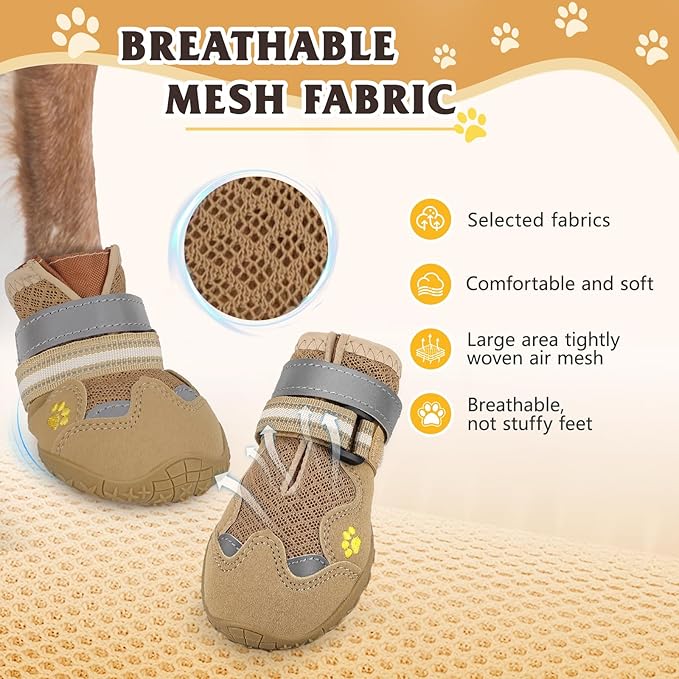 Dog Shoes for Large Medium Small Dog, Mesh Breathable Dog Shoes for Hot Pavement, Anti-Slip Dogs Boots Paw Protectors with Reflective for Outdoor Walking Indoor Hardfloors (Size 8)-PawvioPets