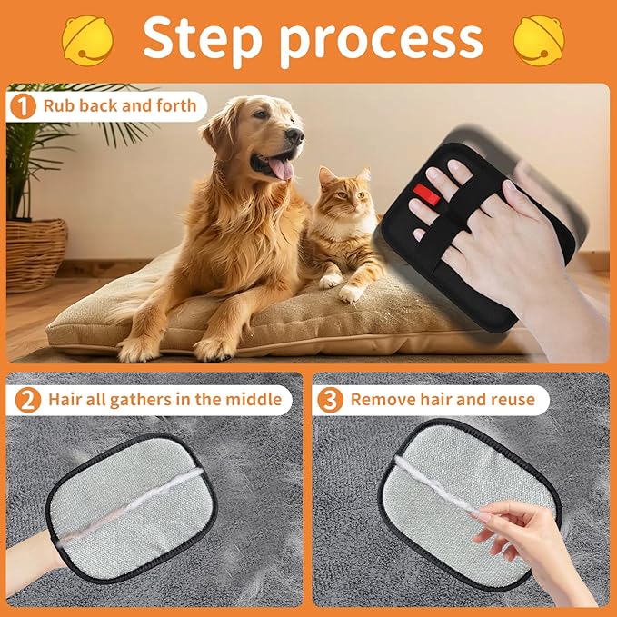 2 Pcs Pet Hair Removal Gloves, Reusable Electrostatic Grooming Mitt, Washable & Eco-Friendly Fur Remover for Dogs & Cats, Versatile for Furniture, Bedding, Clothes, and Car Seats-PawvioPets
