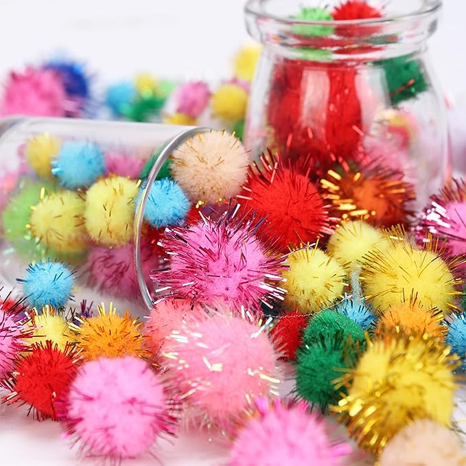80 Pieces Cat Sparkle Balls Assorted Color 1 Inch Pom Poms Tinsel Cat Ball Toy Puff Balls Glitter Ball for Cats Kitten Toys for Indoor Cats and Crafts-PawvioPets