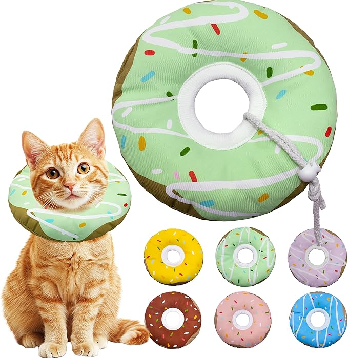 Cat Cone Collar Soft, Adjustable Cat Recovery Collar Kitten Cones to Stop Licking, Cute Donut E Collar After Surgery, Cats Neck Pillow Cone Elizabethan Cones of Shame (Waterproof Green, Small)-PawvioPets