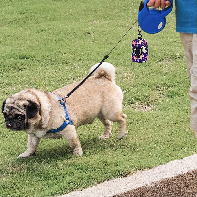 Attachment,Waste Bag Dispenser Zippered Pouch, Fits Any Leash, Includes Free Roll of Dog Bags, Poop Bag Dispenser - 2 Packs, Little Dinosaurs-PawvioPets