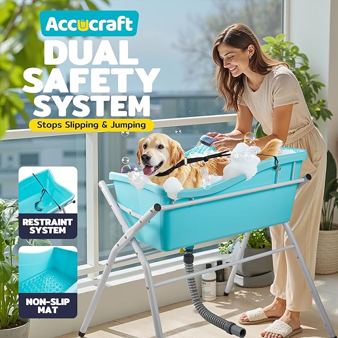 Dog Bath Tub, Portable Dog Washing Bathing Station, 3 Levels Elevated Foldable Dog Bath for Shower and Grooming, Collapsible Shower Bathtub Pet Tub for Small and Medium Size Dogs-PawvioPets