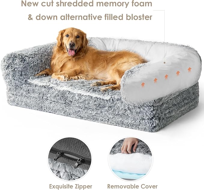 EHEYCIGA Foldable Human Dog Bed, Orthopedic Memory Foam Human Sized Dog Bed, Waterproof Pet Bed for People, Faux Fur Pet Couch for Adult, Grey, 72"x44"x11"-PawvioPets