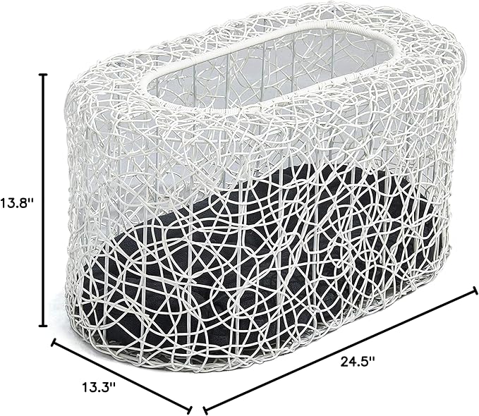 D+GARDEN Fun Stackable White Cat Condo for Indoor Cats - Interactive Play Rattan Modern Cat House for Indoor Cats Kitty, Pet Friendly Top/Side House Entry, Cat Bed Enclosed-PawvioPets