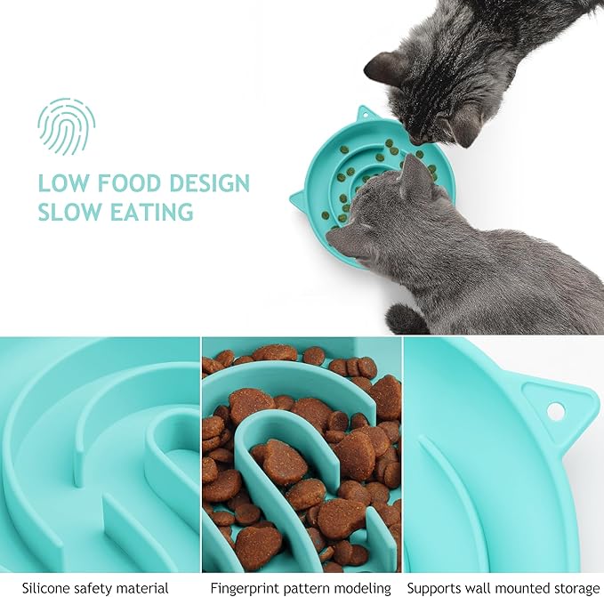 Coomazy Silicone Slow Feeder Dog Cat Bowls, Interactive Puzzle Toy for Pets Dry/Wet Food Training, Keeps Dogs Cats Busy, Prevents Puppy Kitty Overeating (Cyan, 1.4 Cup)-PawvioPets