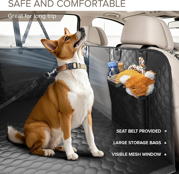 Back Seat Extender for Dogs Holds 400lbs, PU Leather Hard Bottom Car Seat Cover for Dogs,Heavy Duty Dog Car Seat Cover for Back Seat, Waterproof Dog Hammock for Car, Large Pet Bed for Car, Suv, Truck-PawvioPets