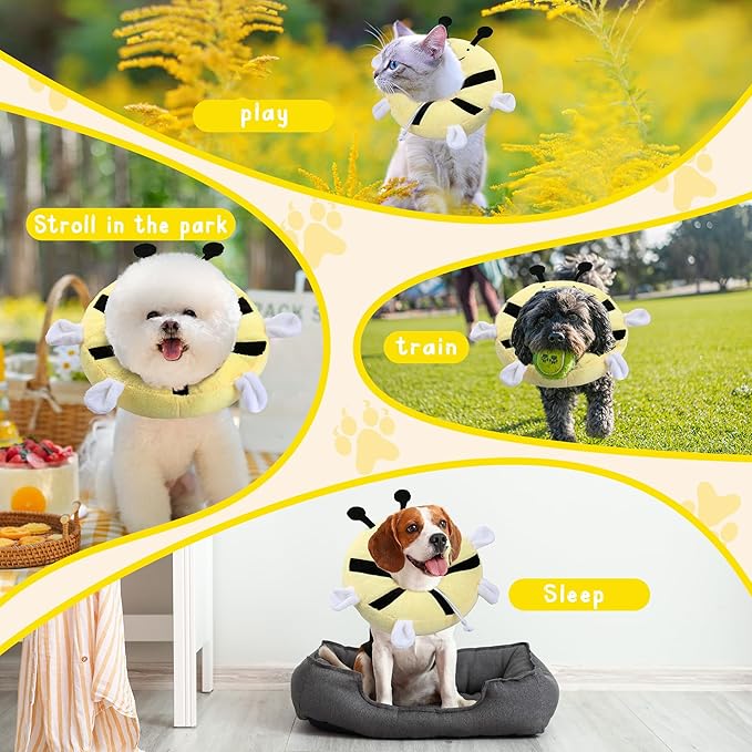 Adjustable cat Cone Collar Soft to Stop Licking After Surgery for Kitten, Alternative to Cone of Shame cat, Donut Cone for Cats, pet Elizabethan Collar (Bee, Small)-PawvioPets