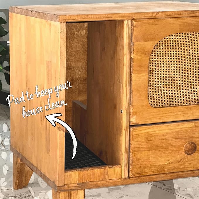 Cat Litter Box | Hidden Litter Box Furniture with Removable Divider | Wooden Cat Washroom Furniture | Indoor Cats House (Wood)-PawvioPets