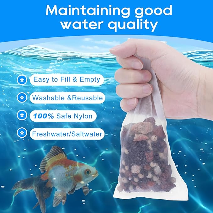 15PCS Media Bags for Aquarium, Extra Fine Mesh Bag Reusable Nylon Net Aquarium Filter Bags with Plastic Zipper for Extra Fine Resins Filter, 3.1 x 7.9 Inch-PawvioPets