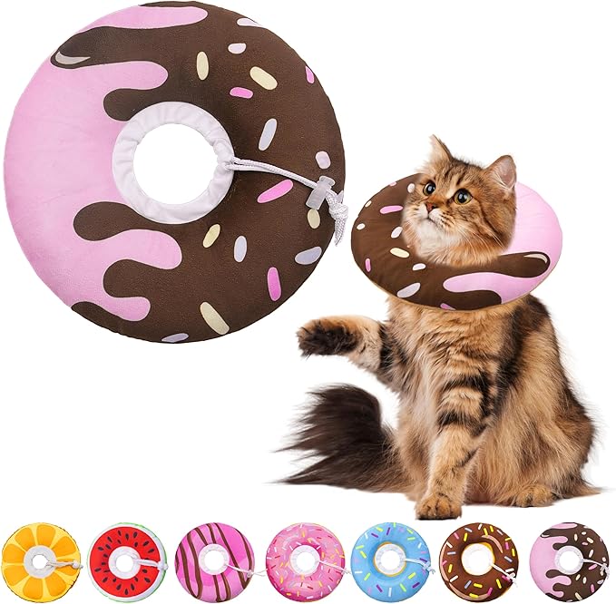 Cat Cone Collar Soft, Adjustable Cat Recovery Collar Kitten Cones to Stop Licking, Cute Donut Neck Donut Pillow After Surgery, Healing Elizabethan Collar for Kittens(Chocolate, Large)-PawvioPets
