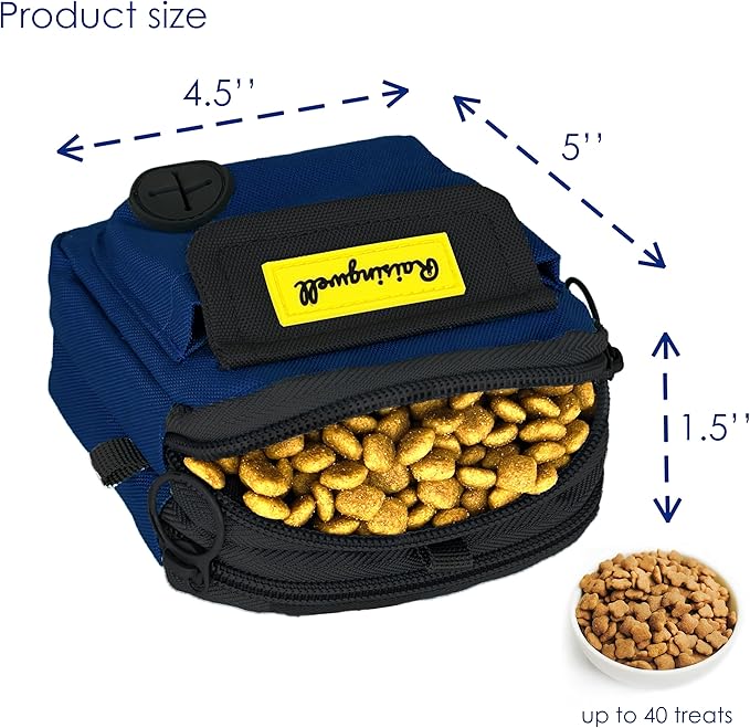 Dog Treat Pouch for Pet Walking and Training with Clicker, Poop Bags and Three Bags Design Small Fanny Zipper Pack Holder for Puppy Snack Dispenser Kit for Leash and Outdoor Use (Blue)-PawvioPets