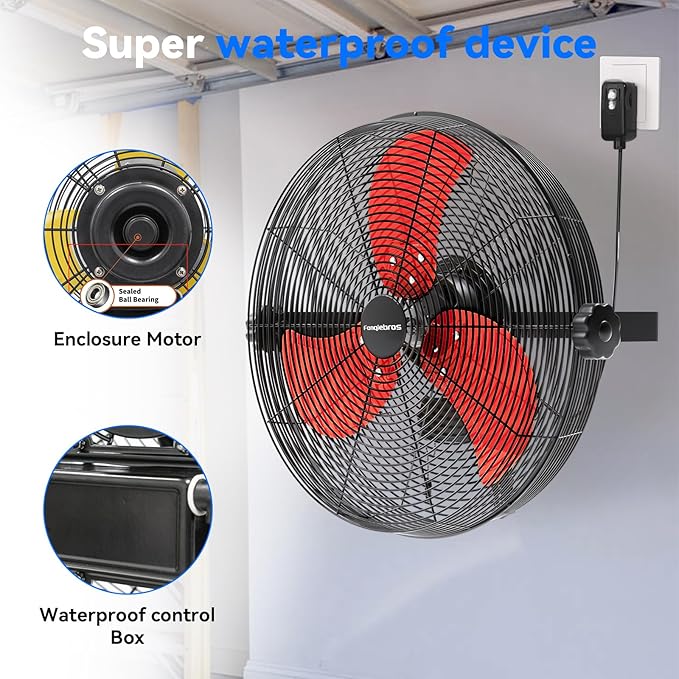 2600 CFM 14 inch Outdoor High Velocity Wall Mounted Fan, 3-Speed Metal Fans with IP44 Enclosure Motor, Industrial Grade Weatherproof Wall Fan for Patio, Greenhouse, Garage, and Gazebo-PawvioPets