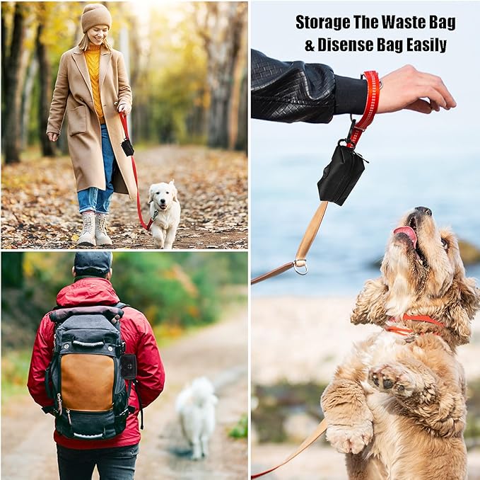 2Packs Dog Poop Bag Holder for Leash Attachment Dog Poop Bag Dispenser Dog Waste Bag Dispensers Dog Poop Bag Holders Fit Dog Leash Accessory With Hand Free Holder Carriers, Pink & Black-PawvioPets