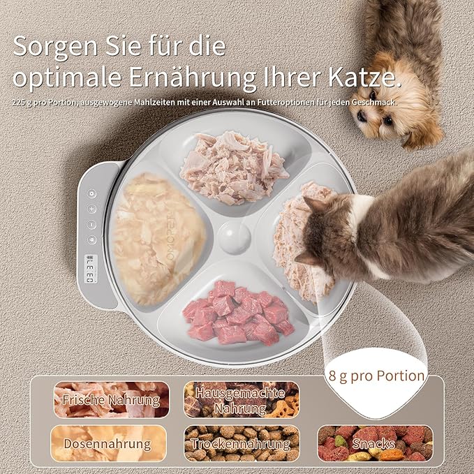 Automatic Cat Feeder Wet Food, Whisker-Friendly Automatic Cat Food Dispenser True 4-Meal Design with Locking Lid, Smart Timer Feeder for Wet Cat/Dog ，2-Ice Packs, Easy to Clean (White-1)-PawvioPets