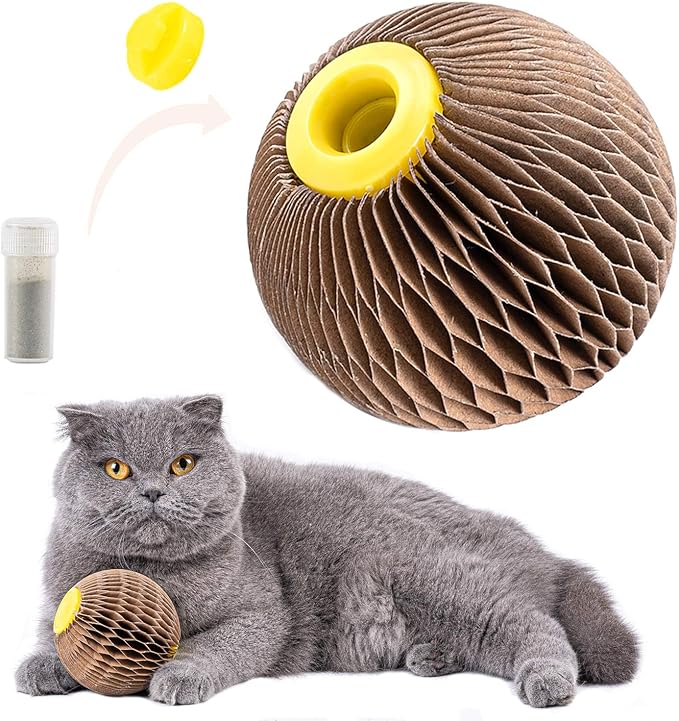 AREIIA Catnip Ball Toy for Cats Catnip Refillable Scratcher Ball Kitty's Faithful Playmate Reduce Obesity and Loneliness CSB01BR-PawvioPets