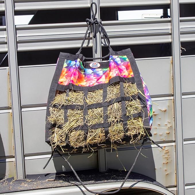 Derby Originals Scratchless Slow Feeder Horse Hay Bag with Super Tough Bottom and 6 Month Warranty (Black with Turquoise Trim)-PawvioPets